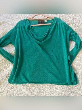 Anthropologie Guinevere Teal Linen Blend Open Knit Cowl Sweater